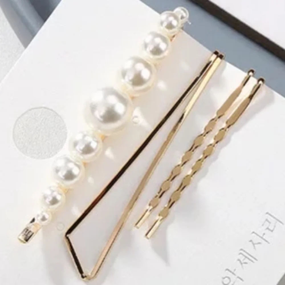 4 Piece Gold Metal and Cream Faux Pearl Hairpins Cute Hair Statement Accessories